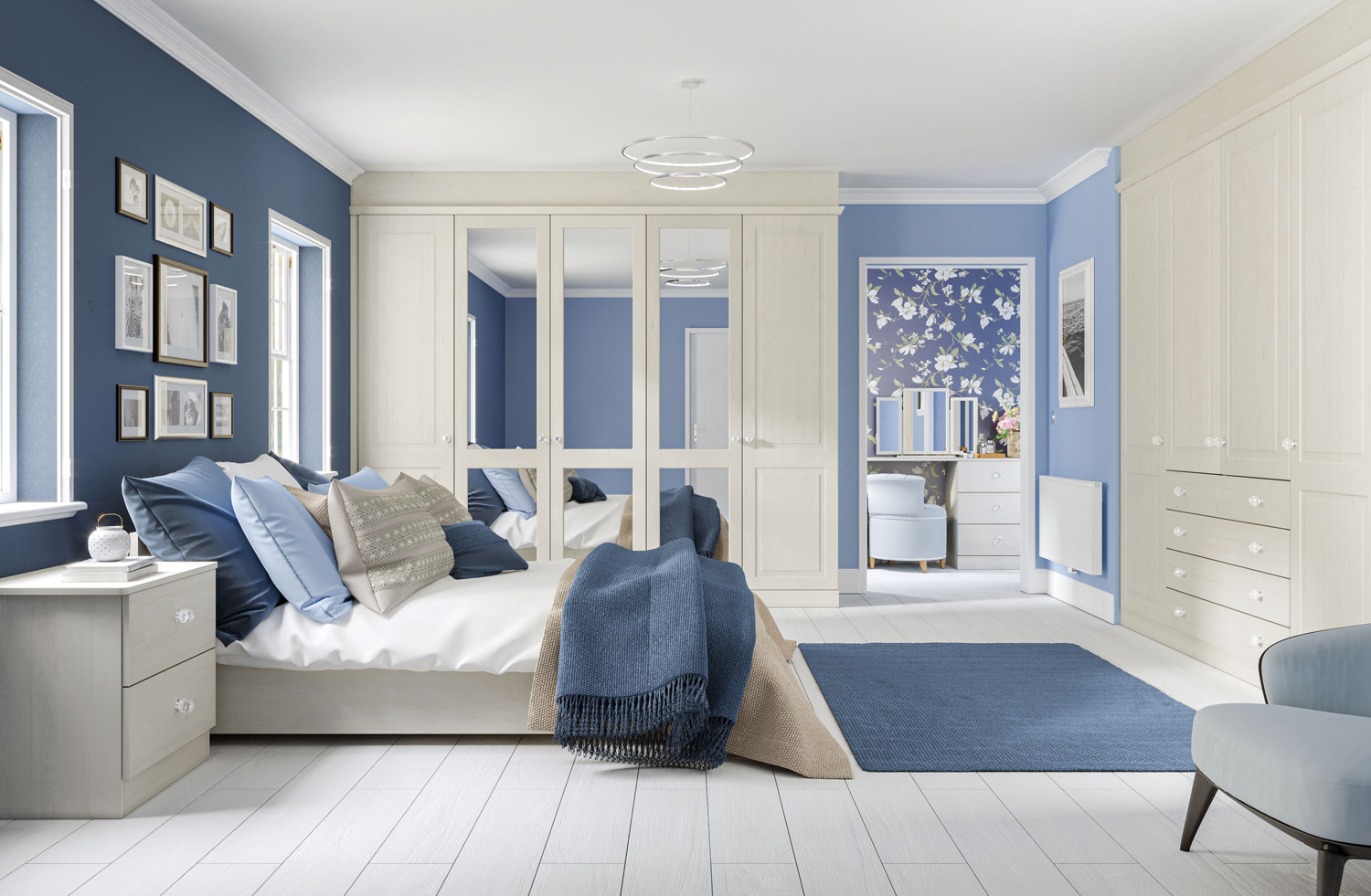 white/blue bed