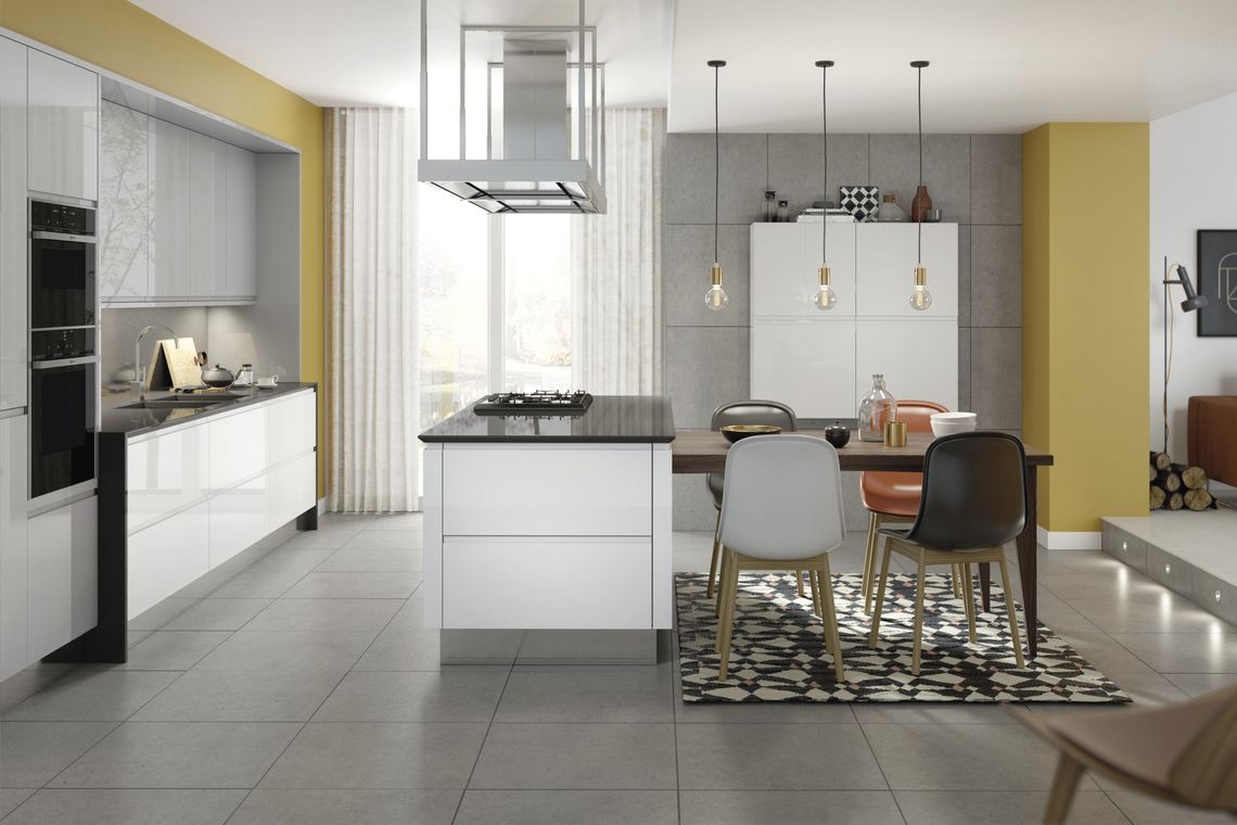 grey/yellow kitchen