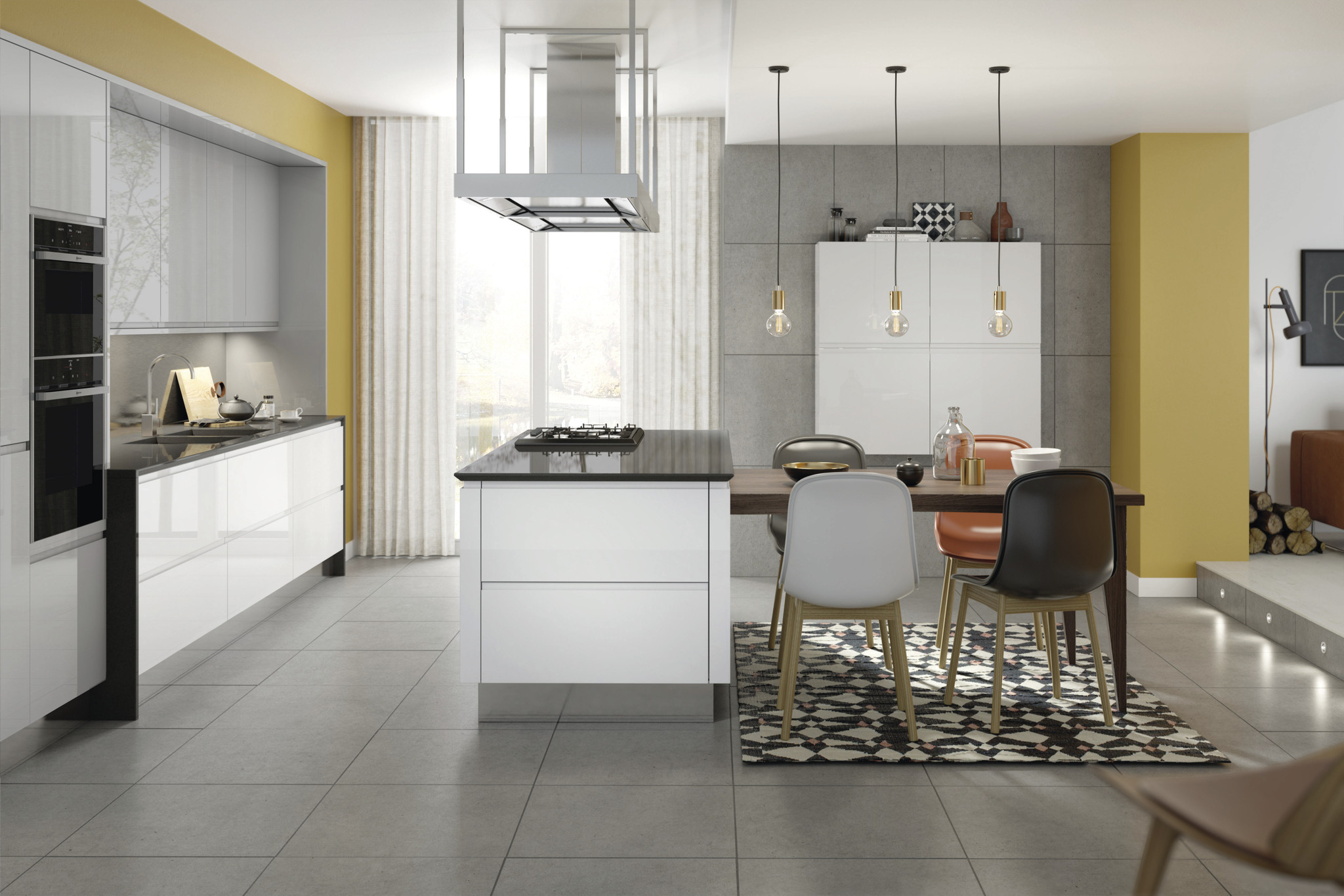 Grey/yellow kitchen